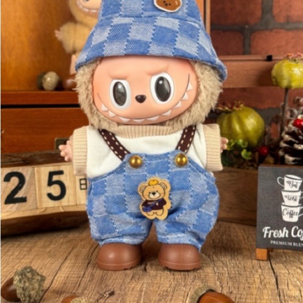 Blue Checkered outfit with Bear Overalls (DOLL NOT INCLUDED)